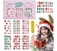 Tianyi-144 Pcs Enfants Appuyez Sur Les Ongles Enfants Filles Appuyez Sur Faux Ongles Artificiels Courts Pas De Décoloration Stable Bâton Rapide Sur Mignon Pré-Colle Couverture Complète (Style De Noël