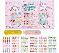 Tianyi-144pcs Ongles À Pression Pour Enfants Acrylique Faux Ongles Pré-Collés Couverture Complète Paillettes Fleur Ongles Courts Kits D'art D'ongles Faux Cadeaux De La Saint-Valentin Pour Enfants Fil