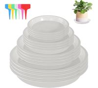 TIANYI-16 Pièces Coupelle Pot de Fleur Soucoupe Pot Fleur Plastique Soucoupes Pots de Fleurs avec 18 Étiquettes sous Pot de Fleur Rond Dessous de Verre pour Plantes D'intérieur et D'extérieur (Blanc)