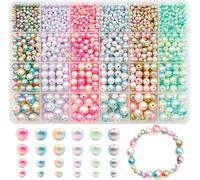 Tianyi-1890 Pcs Kit De Perle De Verre Rondes, 4/6/8/10mm Couleurs Dégradées, Plastique Boules De Perle D'écartement Nacrées Pour Bracelet Fabrication De Bijoux Collier Sirène(Couleurs Claires)