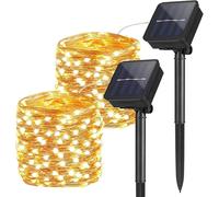 TIANYI-2 Pack Guirlande Lumineuse Exterieur Solaire, 10M 100 LED Étanche Guirlande Solaire Exterieur, Auto ON/OFF Décoration Lumière pour Jardin Terrasse Clôture Cour Maison Noël Mariage Fête, Blanc