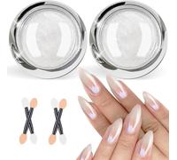 Tianyi-2 Pcs Poudre Chrome Ongle Blanc, Perle Blanche Poudre Pour Ongles Chromée, Poudre De Paillettes Aurora Transparente, Pour Glazed Donut Nails, Pearl Shimmer Nails