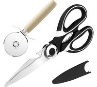 Tianyi-2 Pièces Ciseaux Cuisine, Ciseaux De Cuisine Set Avec Roulette Pizza Et Ciseau Cuisine, Pizza Cutter Et Ciseaux Set En Acier Inoxydable Pour Poulet, Poisson, Volaille, Pizzas, Gâteaux