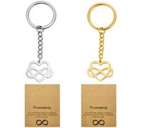 Tianyi-2 Pièces Porte-Clés En Forme De C?ur Avec Cartes D'amitié Kit, Porte-Clés D'amitié Avec Symbole Infini, Pour Les Cadeaux D'anniversaire Des Dames, Cadeaux D'anniversaire (Or, Argent)