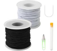TIANYI-2 Tours Fils Elastique pour Bracelet, Noir et Blanc Cordon d'Artisanat 1mm*100M, Cordon Elastique avec Ciseaux et Aiguille à Perles, pour Colliers, Bracelet, Perle, Bijoux, Macramé, Artisanat