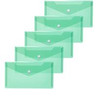 TIANYI-20034 Lot de 5 porte-documents DIN long vert transparent avec bouton pression - Enveloppes en plastique pour l'école, l'université, le bureau, les voyages