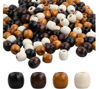 Tianyi-200pcs Kit De Perles D¿Espacement En Bois, Perles En Bois Naturel 15mm, Perles Rondes Avec Trou De 7mm En Bois, Perle Bois Macramé Gros Trou Pour Bracelet Bijoux Cheveux Tresse (Mixte)
