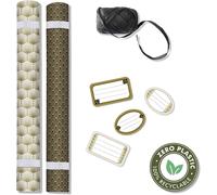 Tianyi-223891c - Kit D'emballage Cadeau Zéro Plastique - 2 Rouleaux Papier Cadeau 5mx35cm - Bobine Ruban 20m + 10 Étiquettes Cadeaux A Découper - Noir/Or - Emballage Responsable