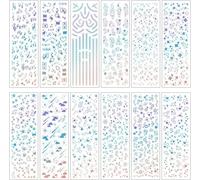 Tianyi-24 Feuilles De Stickers Étoiles Laser, Stickers Argentés Pailletés, Autocollants, Pour Scrapbooking, Photos, Bricolage (12 Styles)