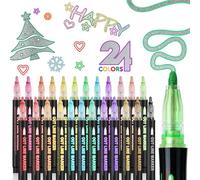 Tianyi-24 Pièces Outline Stylos À Paillettes Double Ligne, Double Ligne, Marqueurs À Double Ligne, Couleurs De Stylos Magiques, Stylos Magiques Métalliques, Pour Peinture, Carte Cadeau, Scrapbooking