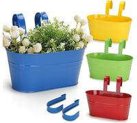 TIANYI-27 cm Pots de Fleurs en métal à Suspendre 4 pièces, Grand Pot Fleur Suspendre Metal pour intérieur extérieur Balcon clôture - avec Crochet Amovibles-Couleur Marlon