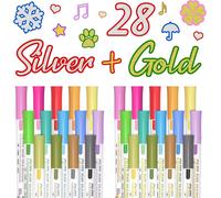 Tianyi-28 Pack Feutres Paillettes, Cadeau Fille 4-12 Ans, Stylo Paillette Marqueur Magique (14 Argentés+14 Dorés) Pour Dessin Scrapbooking Carte Cadeau, Cadeau Noel Enfant, Loisirs Créatifs Fille