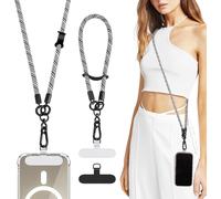Tianyi-2pcs Cordons De Téléphone Portable Réglables Avec 1 Tour De Cou, 1 Dragonne, 2 Coussinets D'attache Pour Téléphone, Sangle De Téléphone Universelle En Bandoulière Pour Smartphone, Noir & Blanc