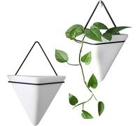 TIANYI-2PCS Jardinières Suspendues en Céramique, Jardinières Murales Géométriques, Vase Planteur Suspendu, Décoration Murale Pot de Fleur, Pots Suspendus Modernes, Jardinière Triangulaire (Blanc)
