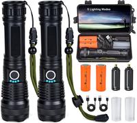 Tianyi-2pcs Lampe Torche Led Ultra Puissante Rechargeable Tactique Haute Luminosité Multifonctionnelle Longue Portée Flashlight La Plus Du Monde Militaire Standard Poche Professionnelle Piles Usb 100