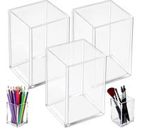 Tianyi-3 Pièces Pot À Crayon En Acrylique Transparent Pour Bureau, École, Maison - Porte Stylo Et Pinceau Maquillage (6.7x6.7x10.5cm)