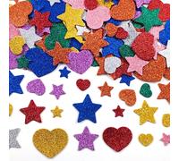 TIANYI-300 Pcs Paillettes Mousse Autocollants, Autocollants Colorés Coeurs et Étoiles, Autocollants Artisanat, Stickers Paillettes pour Artisanat DIY Décoratio, Décoration de Carte de Voeux (300 Pcs)