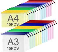 Tianyi-30pcs Pochette Zippée A3+A4, 5 Couleurs Pochette Plastique Zippée, A3 Pochette Zip Pvc Mesh De Rangement Fichiers A4 Pour Stockage Document Recettes D'entreprises Organisation