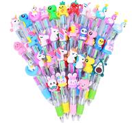 Tianyi-34 Pcs Stylo 4 Couleurs Kawaii Original Quatre Animaux Pas Cher Pastel Fantaisie Rigolo Cute Licorne Mignon Fille Mini Enfant Retractable Bullet Journal Bille Multicouleur Scolaire Rare Fourni