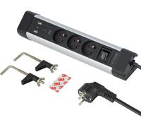 TIANYI-35460 Bloc Multiprise pour Bureaux 3 Prises + 3 USB (1 USB C (Power Delivery) PD20W + 2 USB A 3.0A (QuickCharge), avec Crochets puur Fixation sur Le Bureau + 2 Autocollants Double Face