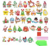 TIANYI-38 Pièces 5D Diamond Painting Noël Autocollants Kits, DIY Peinture Diamant Noël, Sapin de Noël du Père Noël Strass pour Salon Stickers Muraux Décor à La Maison
