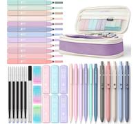 Tianyi-39 Pcs Fournitures Scolaires Avec Étui À Crayons, 6 Porte Mines De 0,5 Et 0,7 Mm, 5 Stylos À Encre Gel Noire,12 Surligneurs Pastel Comprend 6 Tubes De Mines Et 3 Gommes (Violet)