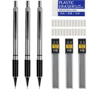 Tianyi-3pcs Métal Porte Mines 0.5mm, Art Crayon Mécanique Avec 0.5 Mm Mines Et Gommes, Porte Mine Pour Le Dessin, L`Écriture, La Fabrication, L`Esquisse, Le Charpentier