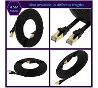 TIANYI-4.5M Ultra Flexible Plat Câble Ethernet Cat 8 RJ45 LAN Câble Réseau 4.5 M Internet Compatible avec PC Ordinateur Portable Smart TV Routeur Modem PS4/PS5/Boîtier IPTV/CPL 4,5 Mètres