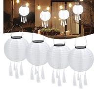 TIANYI-4 Pcs Lampion Solaire Exterieur, 20 cm Lanterne Solaire Lampions Blanc Chaud, Suspension Solaire Exterieur LED Avec 4 Franges pour Balcon, Mariage, Anniversaire, Célébrations