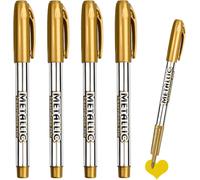 Tianyi-4 Pcs Stylos Marqueurs Métalliques Pointe Fine De 1.5 Mm, Porte-Stylo Portable, Encre De Haute Qualité, Séchage Rapide, Pour Sur Papier, Verre Et Bois Scrapbooking Diy Album Calligraphie (Doré