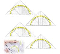 Tianyi-4 Pièces Equerre Ecole Rapporteu,Triangle De Géométrie, 2 En 1 Requerre Plastique,Transparente Equerre De Géométrie Hypoténuse Pour Etudiants Bureau Maths,Equerre Ecole