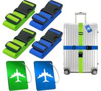 Tianyi-4 Pièces Sangle Valise Voyage, Ceinture Valise Réglable, 2 Pièces Sangles À Bagage Bleu 2 Pièces Sangles À Bagage Vert Avec 2 Pièces Etiquette Valise