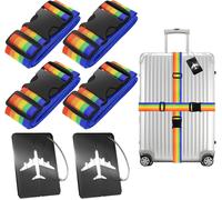 Tianyi-4 Pièces Sangle Valise Voyage, Ceinture Valise Réglable, Sangles À Bagage Coloré Avec 2 Pièces Etiquette Valise