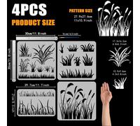 TIANYI-4Pcs Pochoir de Peinture D'Herbe Avec 1 Pinceaux en Plastique Réutilisables 4 Styles de Modèle de Dessin Herbe de Roseau Pochoir à Motif D'Herbe à Thème de Plantes pour Mur Meubles Bois