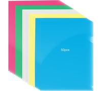 Tianyi-50 Pcs Chemises Plastique, Transparente Pochettes Chemise Coin A4 Pour Le Stockage Du Papier Couleurs Vives, Pochette Porte Document A4 Dossier Pochette Pour Bureau École Documents Classificat