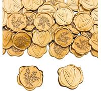 Tianyi-50 Pièces Cachet De Cire,Auto-Adhésif Autocollants De Carte,Motif Coeur Et Forme Romarin,Autocollants De Cire Dorés,Pour Des Faveurs Invitation,Stickers Mariage