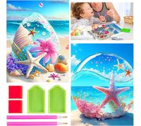 TIANYI-5D DIY Diamant Peinture Point De Croix Broderie 2 Pièces 5D Diamond Painting Kits Coeur Cristal Diamond Complet Fleur Plage Mer Broderie Diamant Arts Artisanat Peinture pour Maison Salon