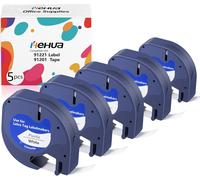 TIANYI-5x Hehua 91221 Plastique Étiqueteuse Compatible pour Dymo Letra Tag Ruban S0721660 91201 12mm x 4m Noir sur Blanc, pour Letratag xr LT100H LT110T LT100T QX50 XR XM 2000 Plus