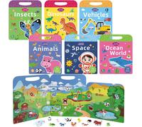 TIANYI-6 Pièces Livre d'autocollants Imperméables Réutilisables, pour Livre Enfant 3 à 6 Ans Enfants Scrapbooking, voitures, espace, dinosaures, monde sous-marin, animaux, insectes