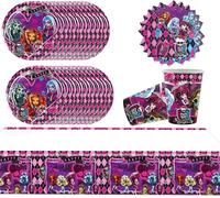 Tianyi-61 Pièces De Vaisselle De Fête Monster High, Fête D'anniversaire Monster High Pour Enfants, Y Compris Assiettes En Carton, Tasses, Nappes Et Serviettes