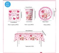 Tianyi-61 Pièces Ours Fête De Mariage Ensemble De Vaisselle, Fête De Ballon De Mariage, Comprend Des Tasses, Des Serviettes, Des Assiettes Et Des Nappes, Convient Pour L'anniversaire Des Enfants