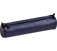 Tianyi-8694c - Trousse Scolaire Ronde Bleu Pétrole Effet Irisé Ø5,5x22 Cm En Véritable Cuir D'agneau