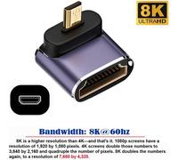 TIANYI-8K Down Angled Micro HDMI Male to HDMI 2.1 Female UHD Extension Gold Converter Adapter Support 8K 60hz HDTV