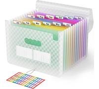 Tianyi-A4 Rangement Papier Administratif Trieur 12 Compartiments,A4 Trieur Document Avec Motif De Grille, Portable Valisette Trieur Accordeon, Accordéon Organiseur De Dossiers De Fichiers(Vert)
