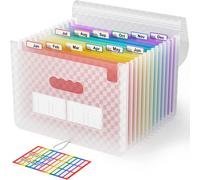 Tianyi-A4 Rangement Papier Administratif Trieur 12 Compartiments,A4 Trieur Document Avec Motif De Grille, Portable Valisette Trieur Accordeon, Accordéon Organiseur De Dossiers De Fichiers(Rose)