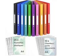Tianyi-Acropaq - 10 X Classeur Souple A4 2 Anneaux Incl. 10 X Pochette Document, 25 X Pochettes Plastiques Et 12 X Étiquettes De Dos, Dos 2,5 Cm, Couleur Arc En Ciel De La Collection Nature - Cla