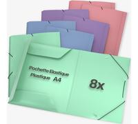 Tianyi-Acropaq - 8 X Chemise A Rabat Elastique - Pochette Rangement, Jusqu'à 200 Pages Farde, Vent, Collection De Couleurs ""Nature"" - Pochette A Rabat, Pochette A4, Pochette Document, Chemise Elasti