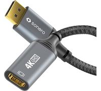 TIANYI-Adaptateur ® 4K DisplayPort 1.2 vers HDMI 2.0, fiche DisplayPort vers prise HDMI, 4K 60Hz, 2K 120Hz, gaine en coton, gris/noir, 0,10 mètre