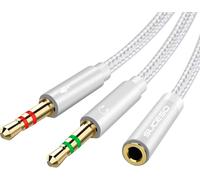 TIANYI-Adaptateur Jack Audio Stéréo 3,5mm Adaptateur Micro Casque Câble en Nylon Tressé Splitter Adaptateur 3.5mm Femelle à 2 Double Male 3.5mm pour PC Gaming,PS4,Xbox One,Ordinateur,écouteur-35cm