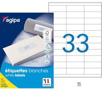 Tianyi-Agipa 119007 - 3300 Etiquettes Adhésives Blanches A4 Mu - 70 X 25 Mm - Impression : Laser, Copieur, Jet D'encre - Fabriqué En France